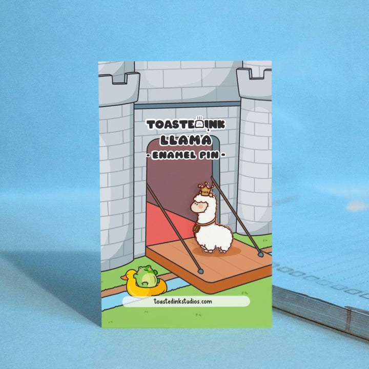 Llama Enamel pin on castle backing card