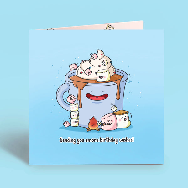 Marshmallow card on blue table