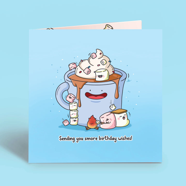 Marshmallow card on blue table