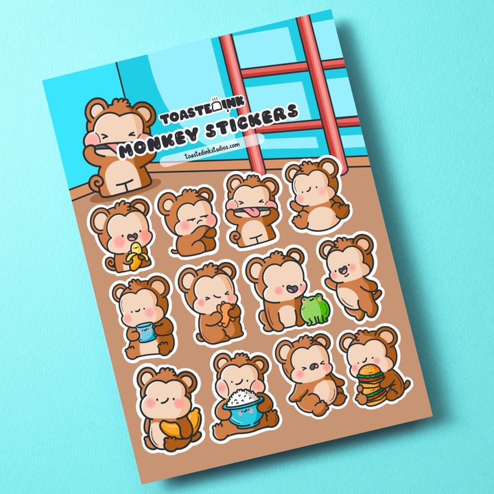 Monkey stickers on turquoise background