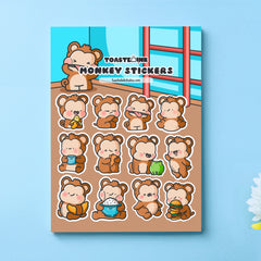 Monkey stickers on blue background