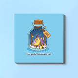 Moon card on blue table