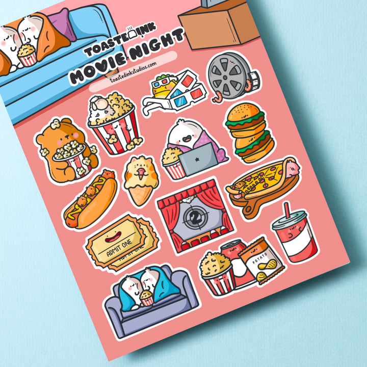 Movie Night Stickers on turquoise table