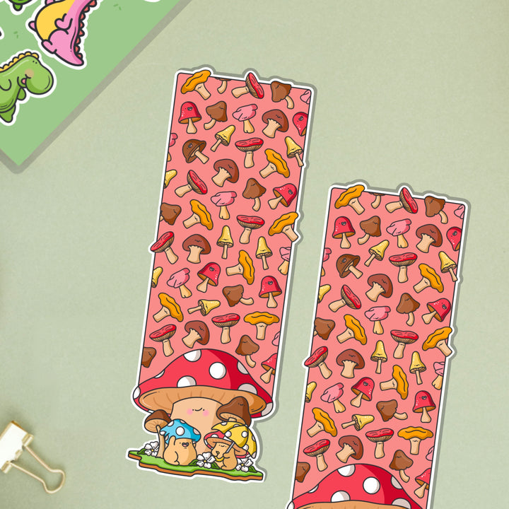 Mushroom bookmark on green table