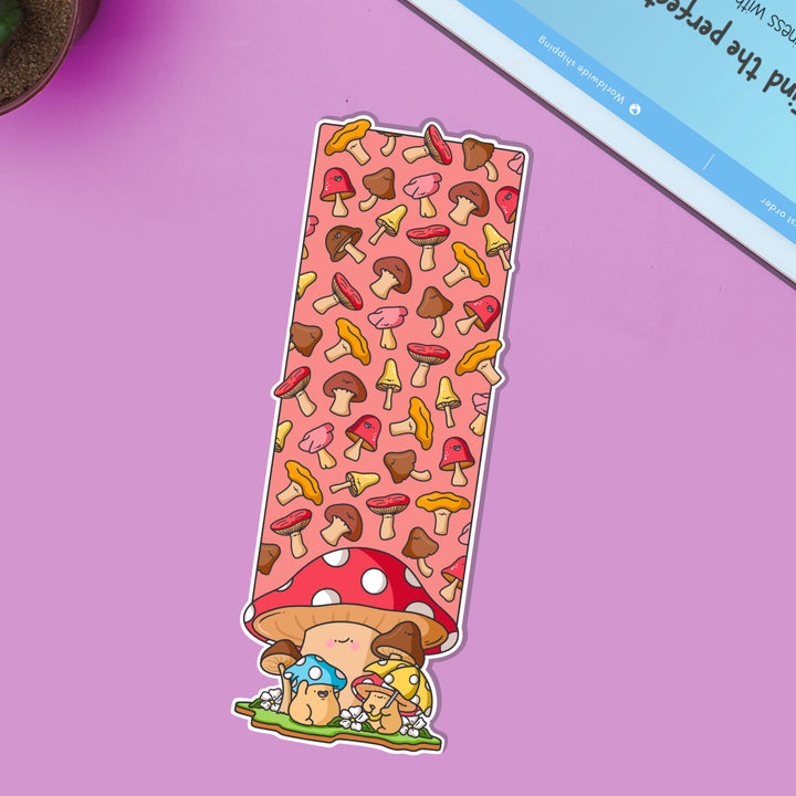 Mushroom bookmark on purple table