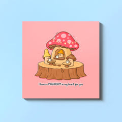 Mushroom cafe card on blue table