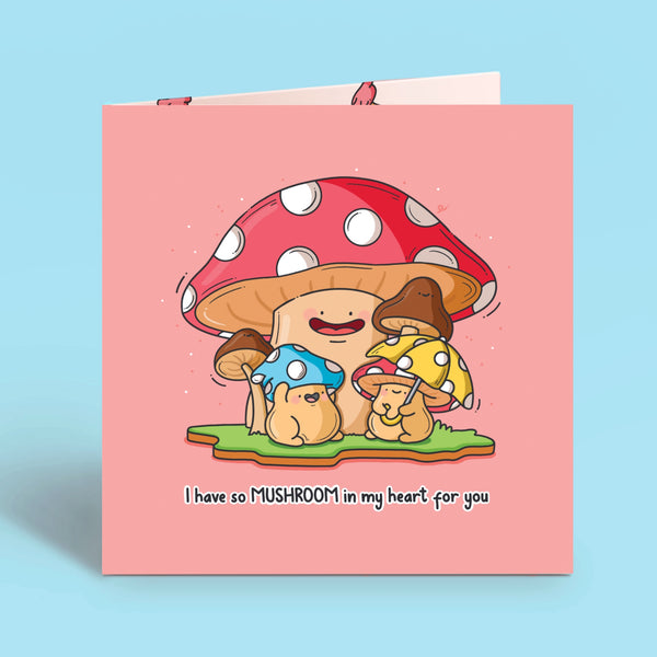 Mushroom card on blue table