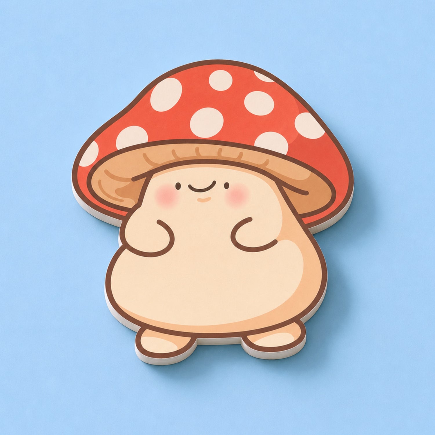 Mushroom shaped sticky notes on blue table