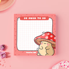 Mushroom sticky notes on pink background