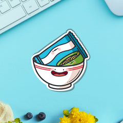 Packet of ramen vinyl sticker on green table