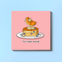 Pancakes card on blue background