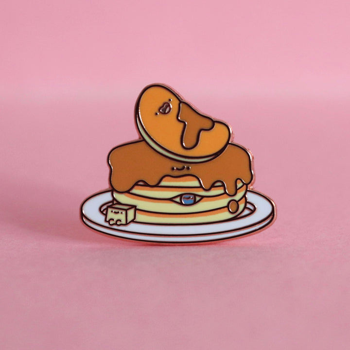 Pancakes enamel pin on pink table