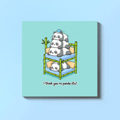 Stack of pandas card on blue table