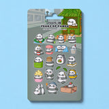 Panda sticker sheet on blue table 