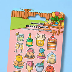 Close up of party sticker sheet on blue desk