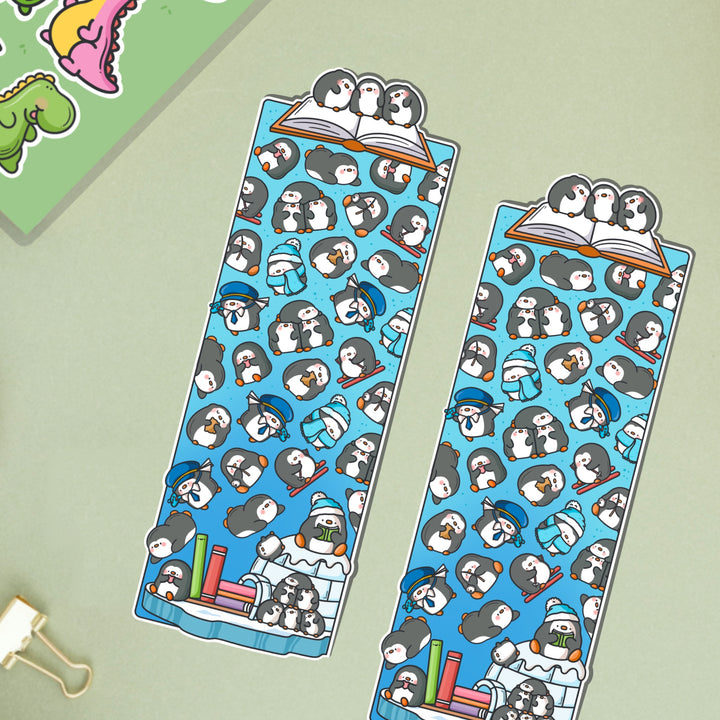 Penguin Bookmark on green table