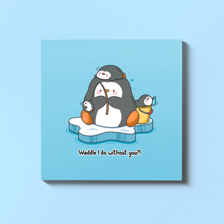 Penguin card on blue table