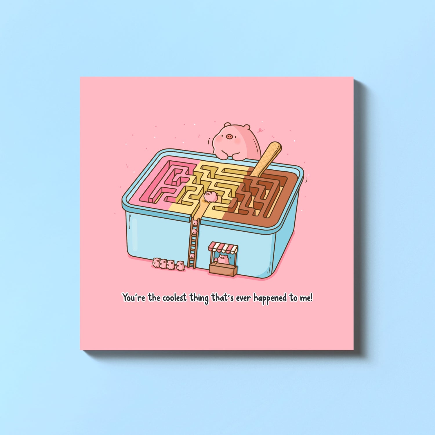Pig Ice Cream Card on blue table