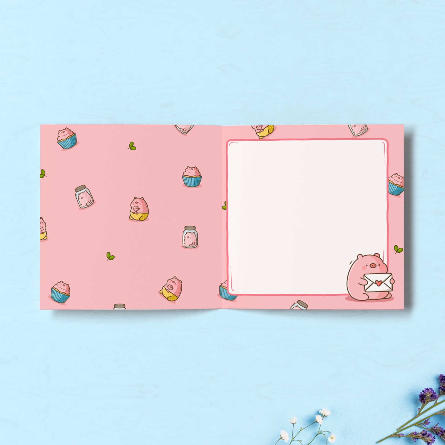 Pig print inside a card