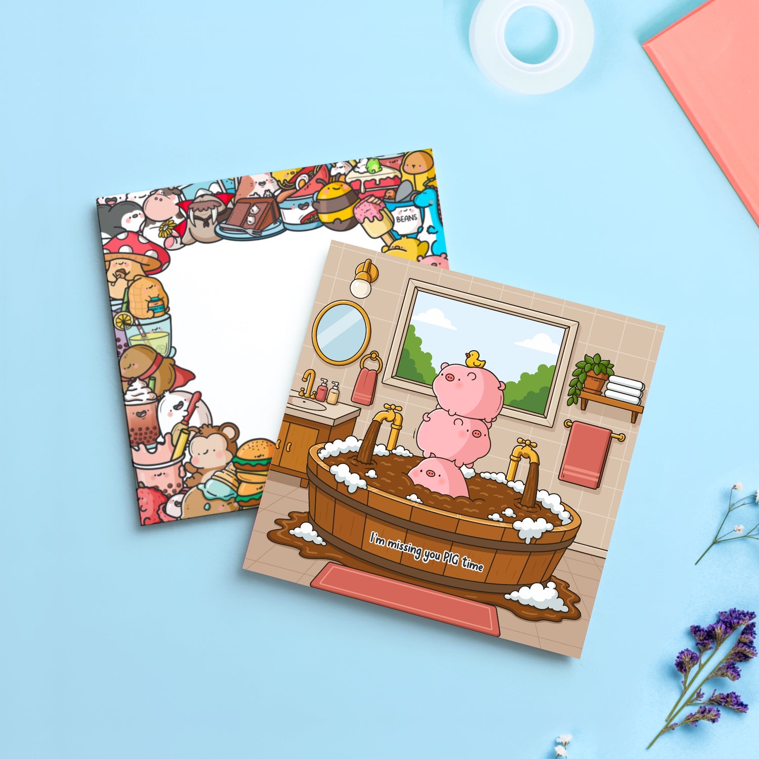 Pig stack greetings card with Toastedink envelope