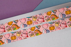 Pig washi tape on purple and blue table