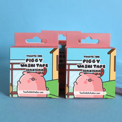 Pig washi tape box on blue table
