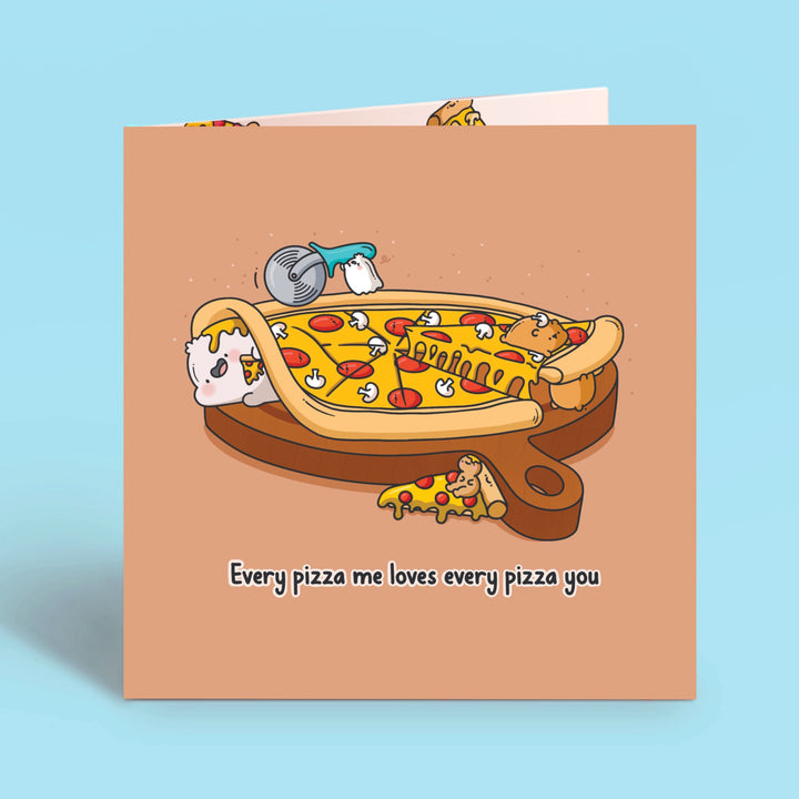 Pizza card on blue table