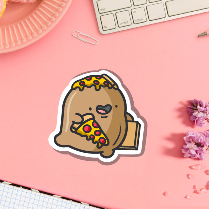 Pizza potato vinyl sticker on pink table