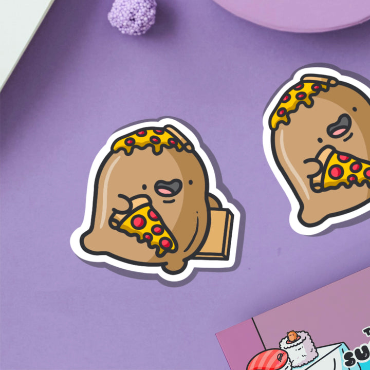 Pizza potato vinyl sticker on purple table