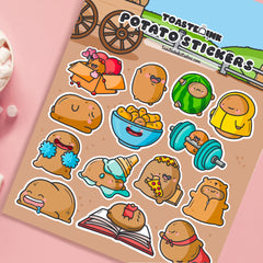Potato stickers on pink desk