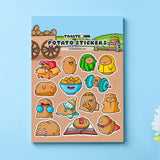 Potato stickers on blue background