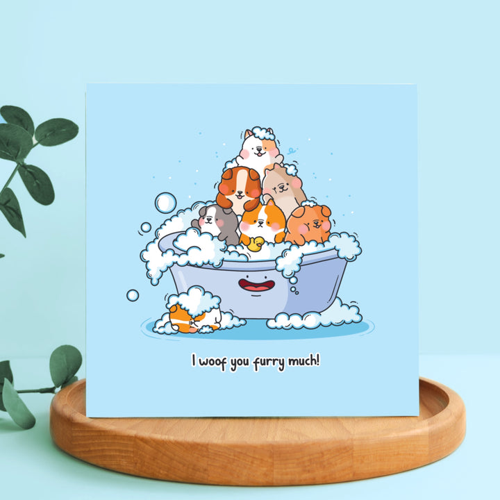 Puppy Dog Card on wooden plate