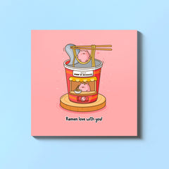 Ramen pigs card with blue background