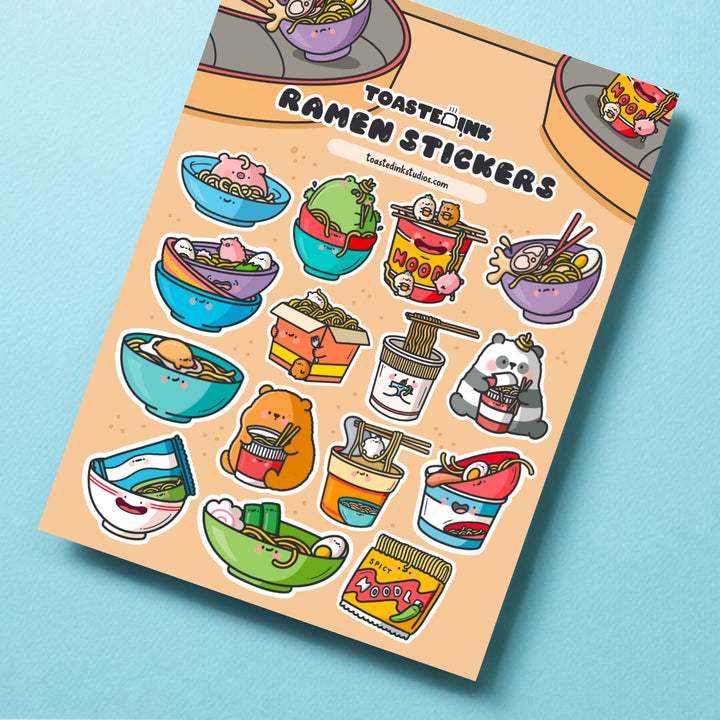 Ramen Noodles Sticker sheet on turquoise table