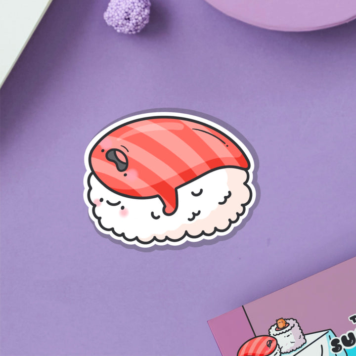 salmon sushi vinyl sticker on purple table