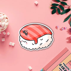 salmon sushi vinyl sticker on pink table