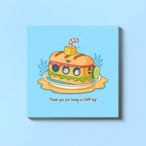 Sandwich thank you card on blue table