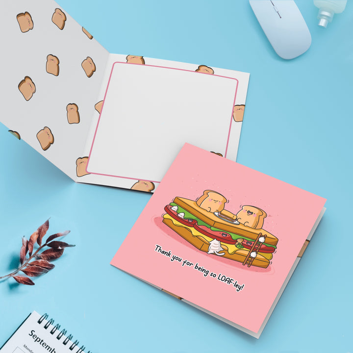 Sandwich greetings card with toast print inside