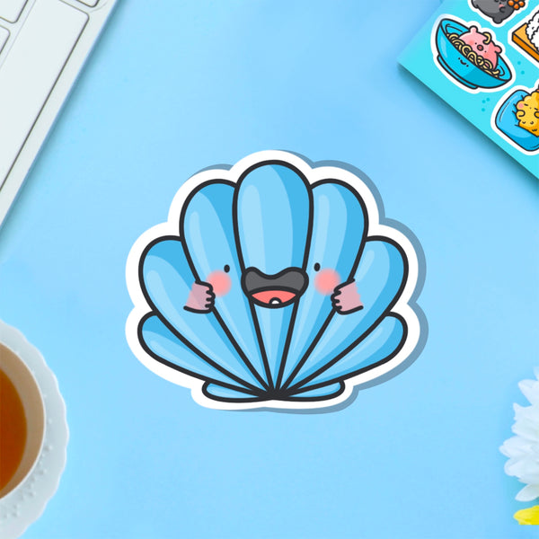 sea shell vinyl sticker on blue table