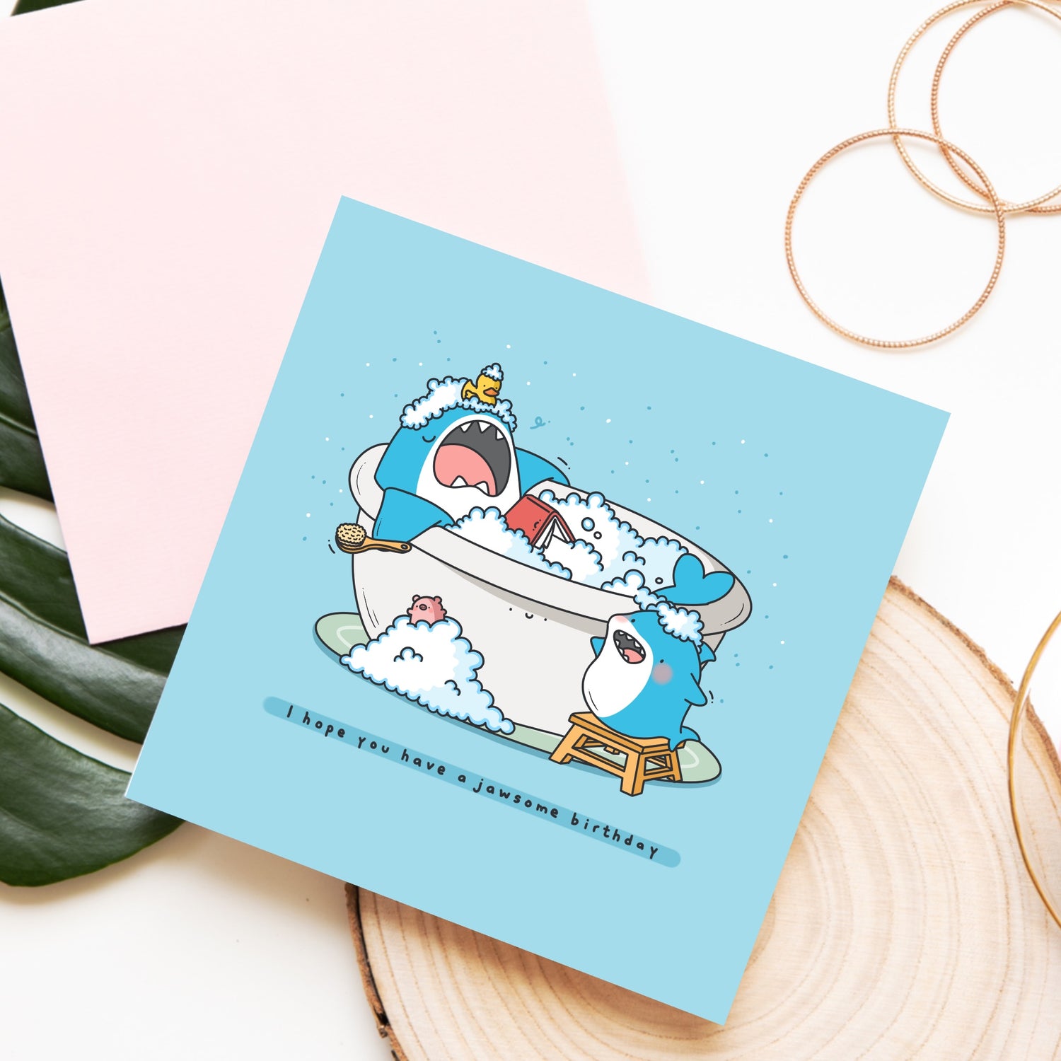 Shark card on wooden table