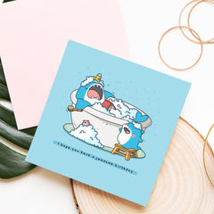 Shark card on wooden table