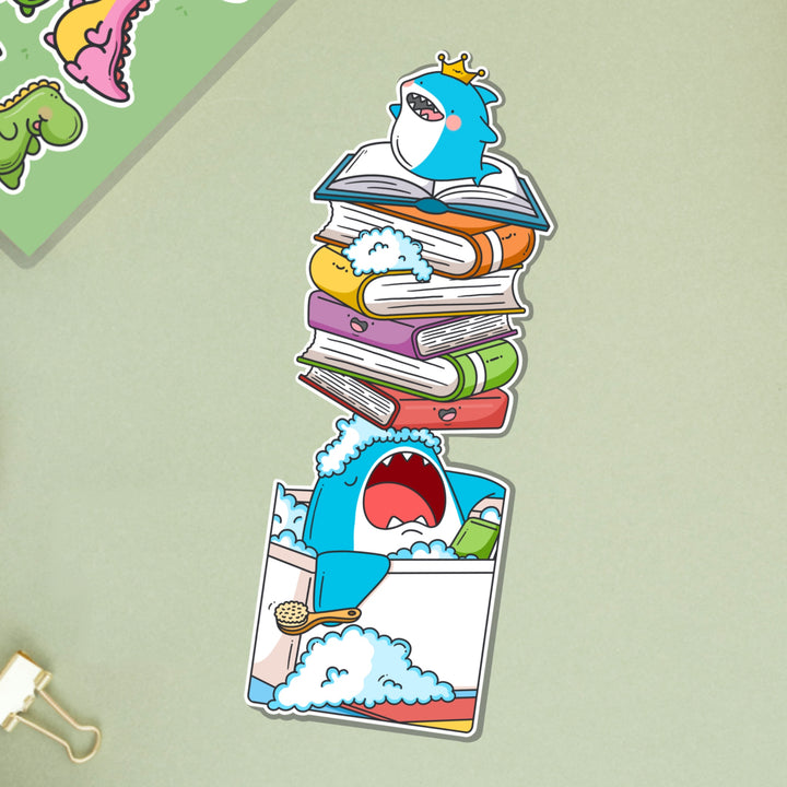 Shark bookmark on green table