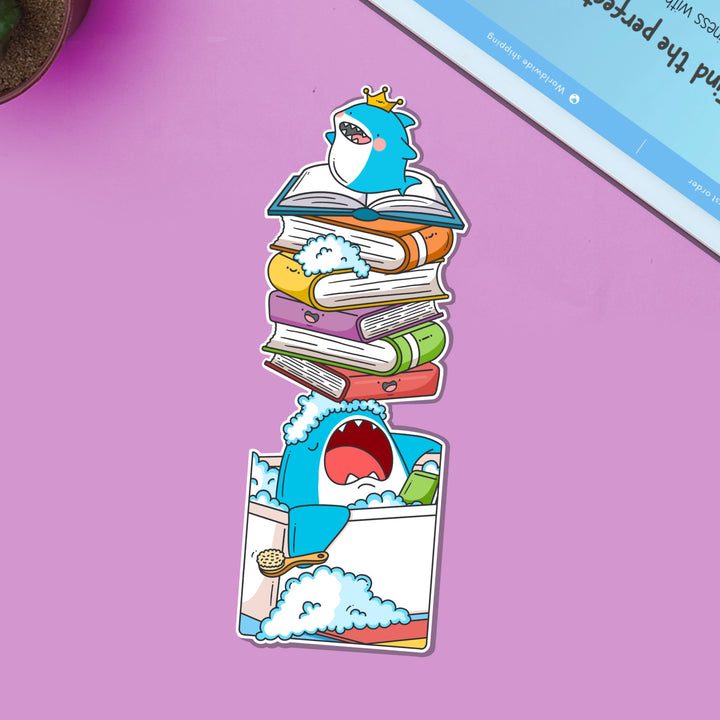 Shark bookmark on purple table