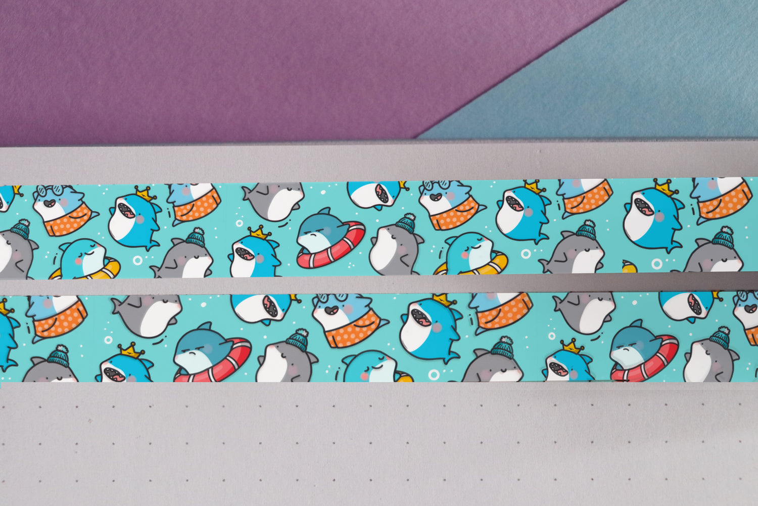  Blue shark print washi tape on notebook