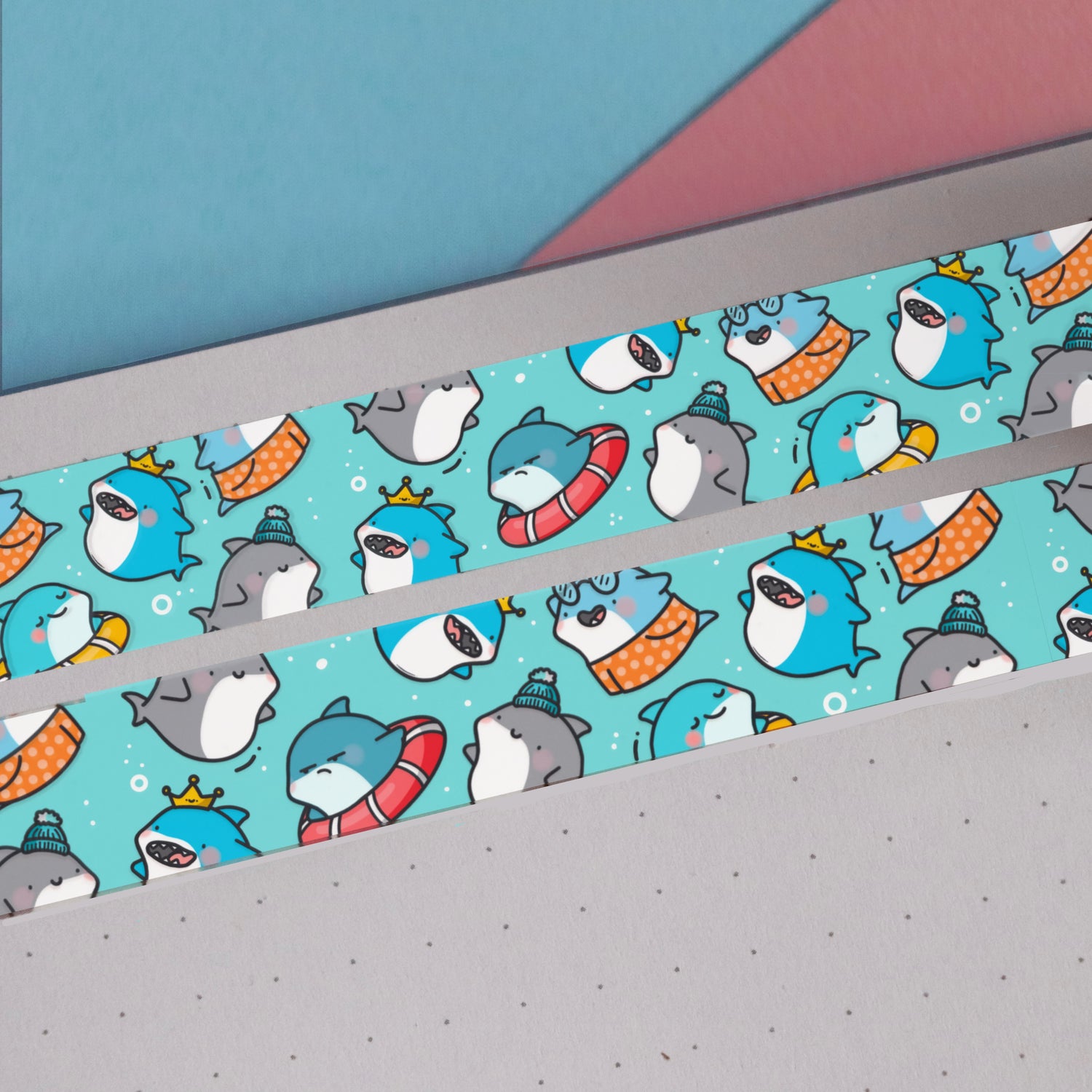 Blue shark print washi tape on notebook