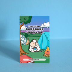 Sheep enamel pin on camping backing card