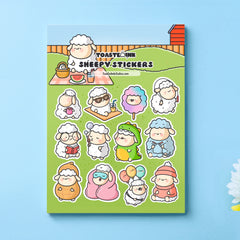 Sheep sticker sheet on blue table