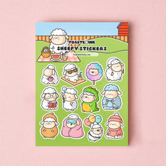 Sheep stickers on pink table