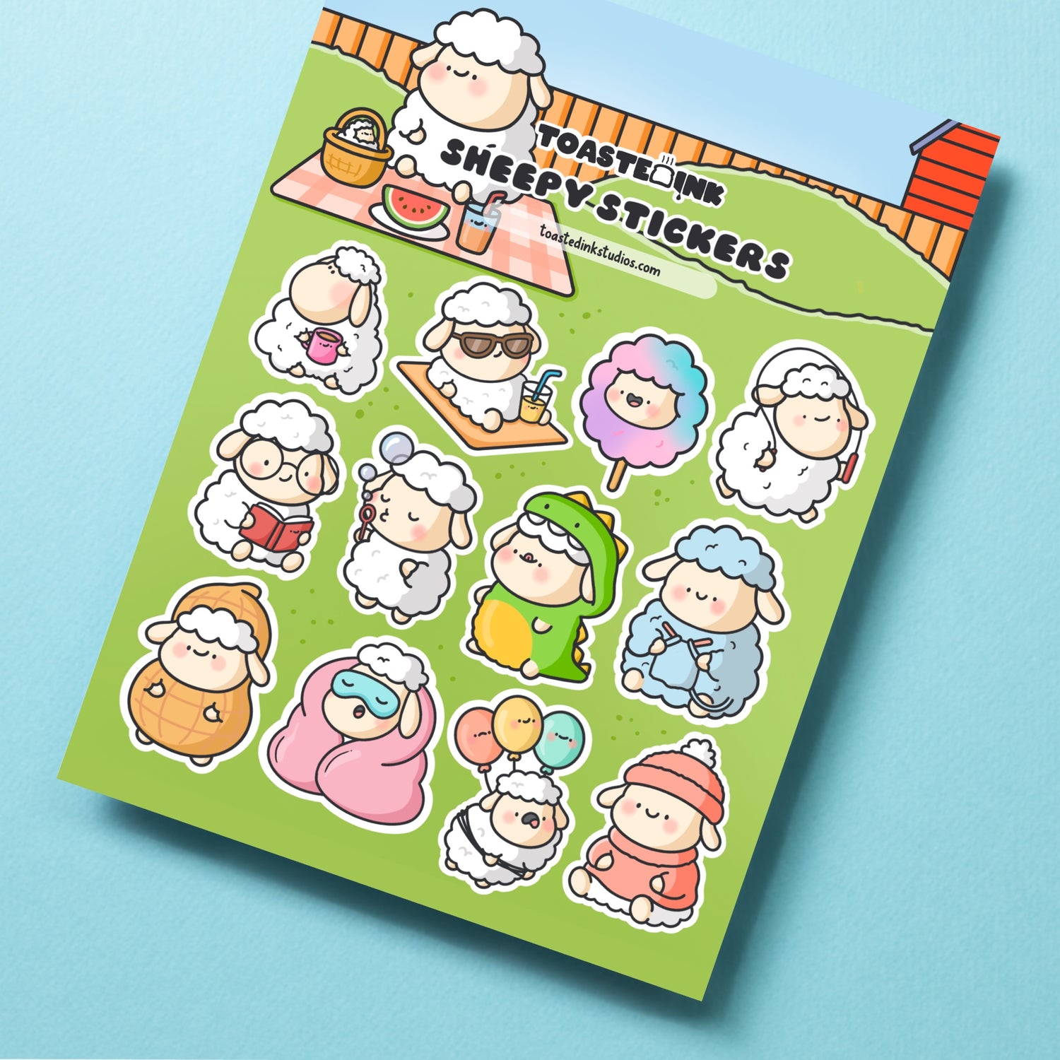 Sheep sticker sheet on blue desk