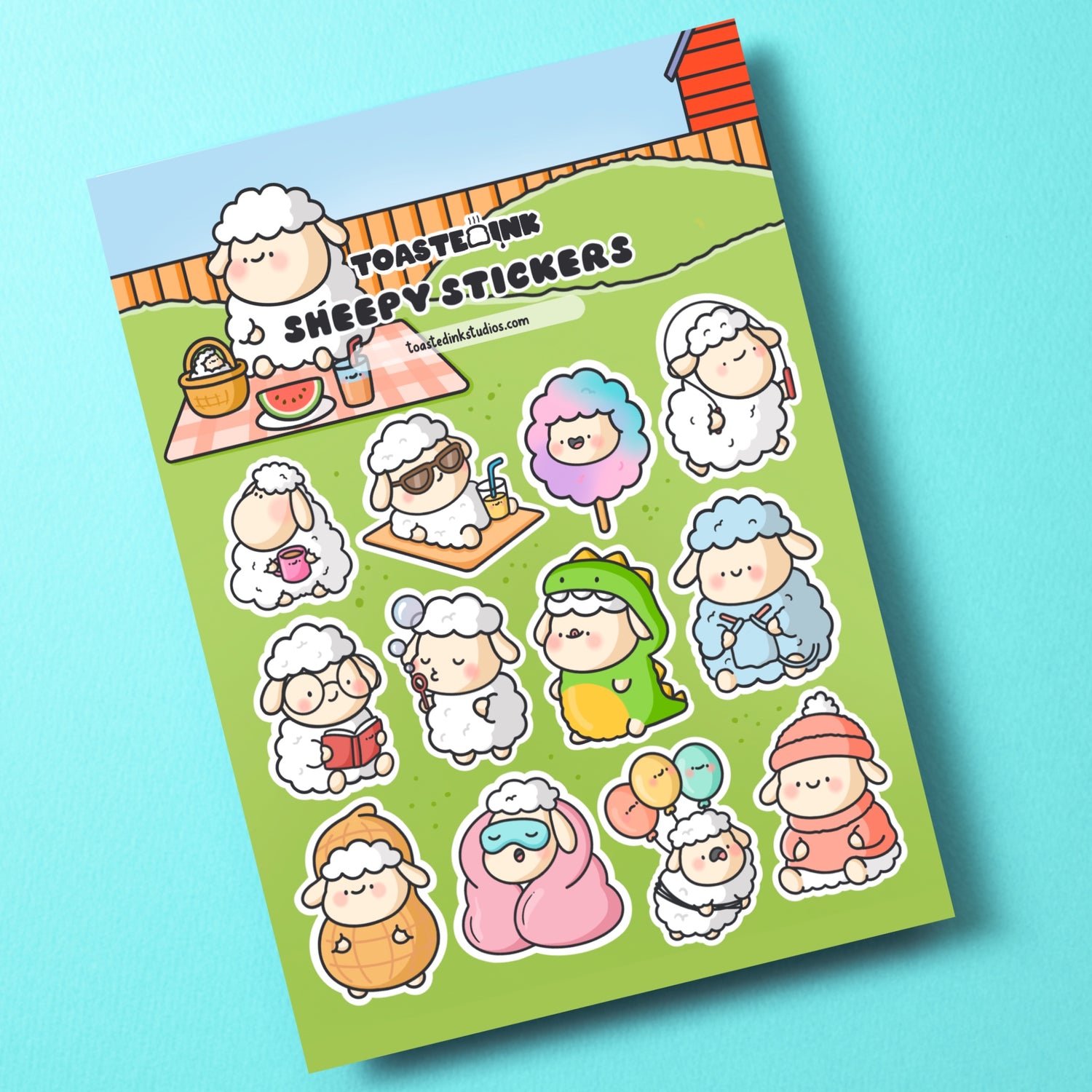 Sheep sticker sheet on green table